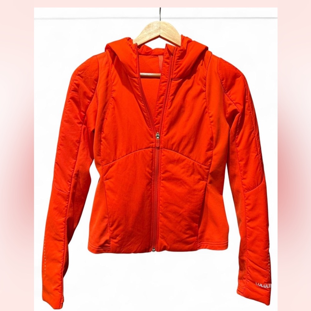 Lululemon Orange Push Your Pace Jacket with Hood, size 6. Like new!!!